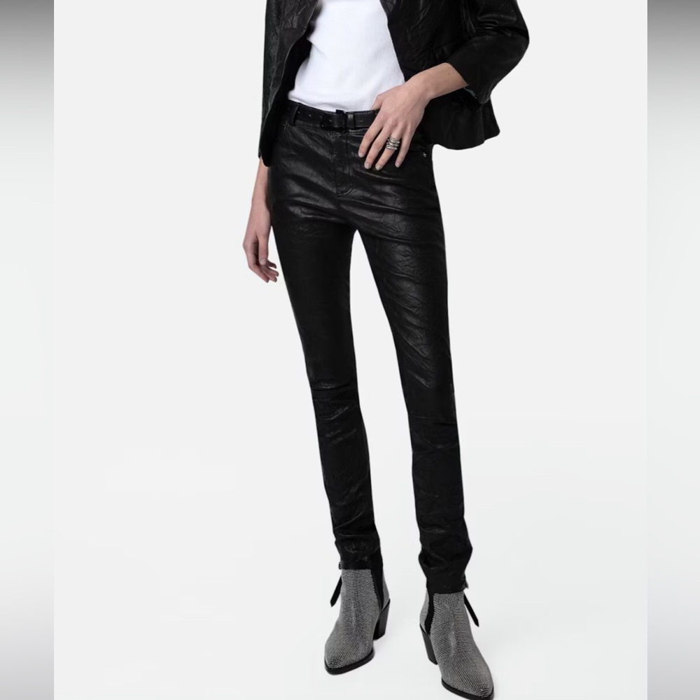 ✔️#59 BNWT ZADIG & VOLTAIRE PLHAME CUIR FROISSE LAMBSKIN PANTS